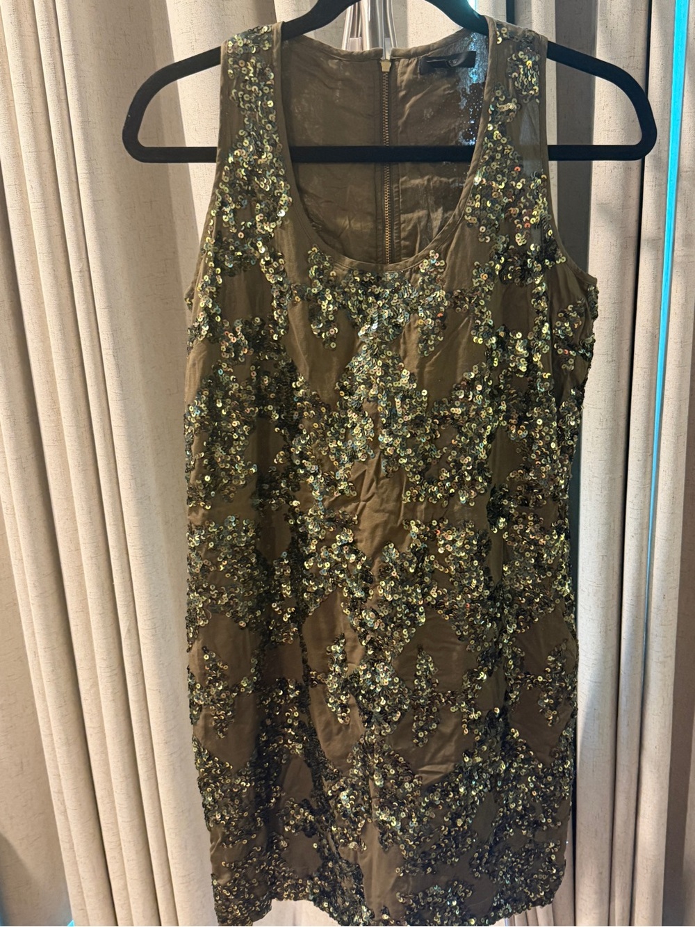 J crew Olive Sequin Embellished Sleeveless Dress